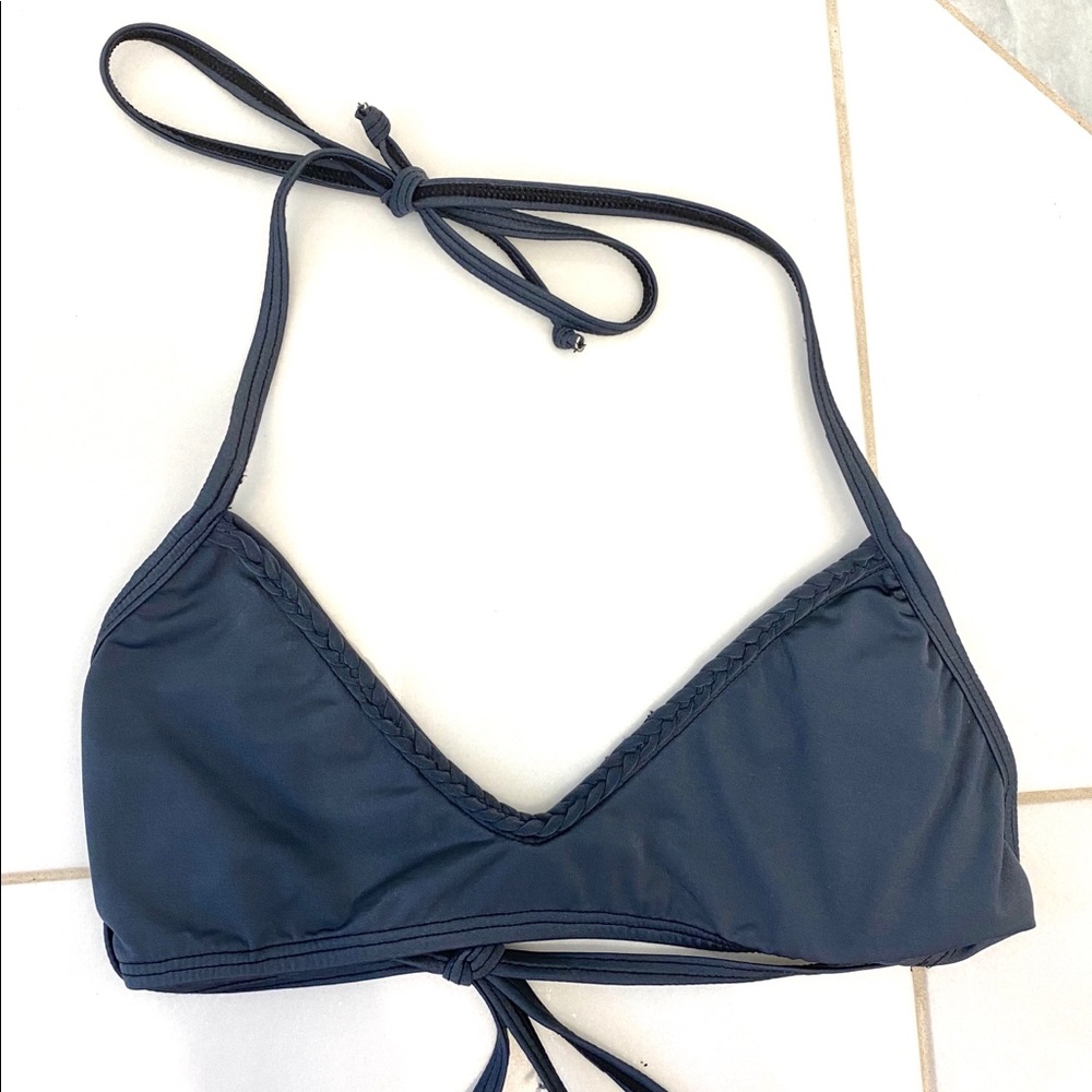 Blue shiny braided bikini top